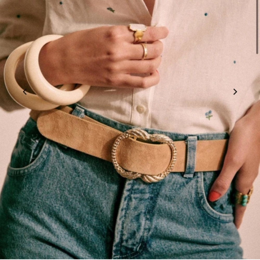 Sezane Artemis Beige And Gold Sz80 Waisted Belt